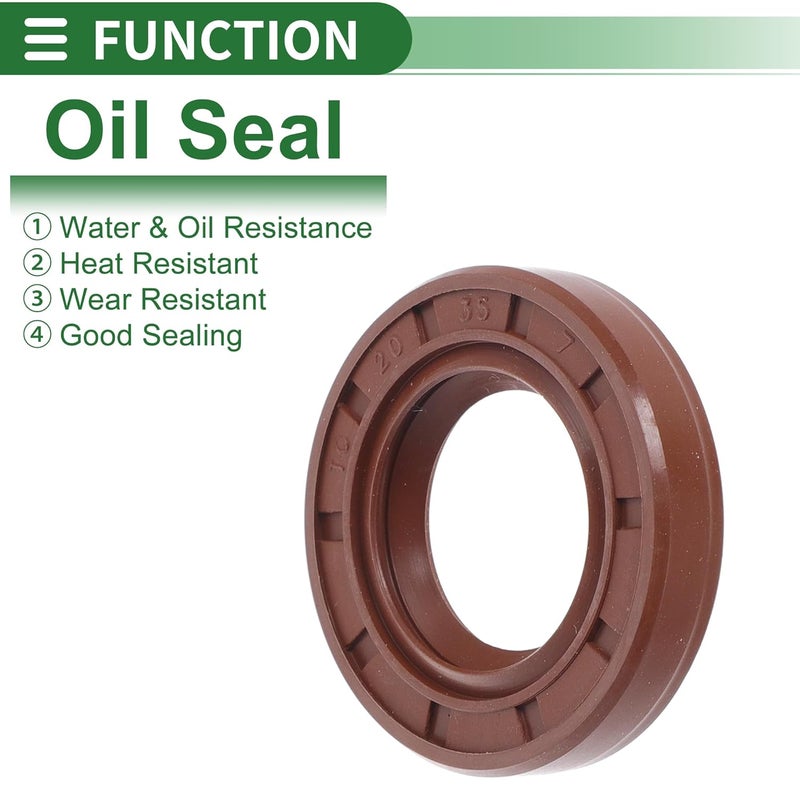 HEROFFIX Universal Oil Seal TC Double Lip W Steel Spring Seal Ring Rotary Shaft Seal 20x35x7mm High Pressure FKM Rubber Brown 5 Pcs - Image 3